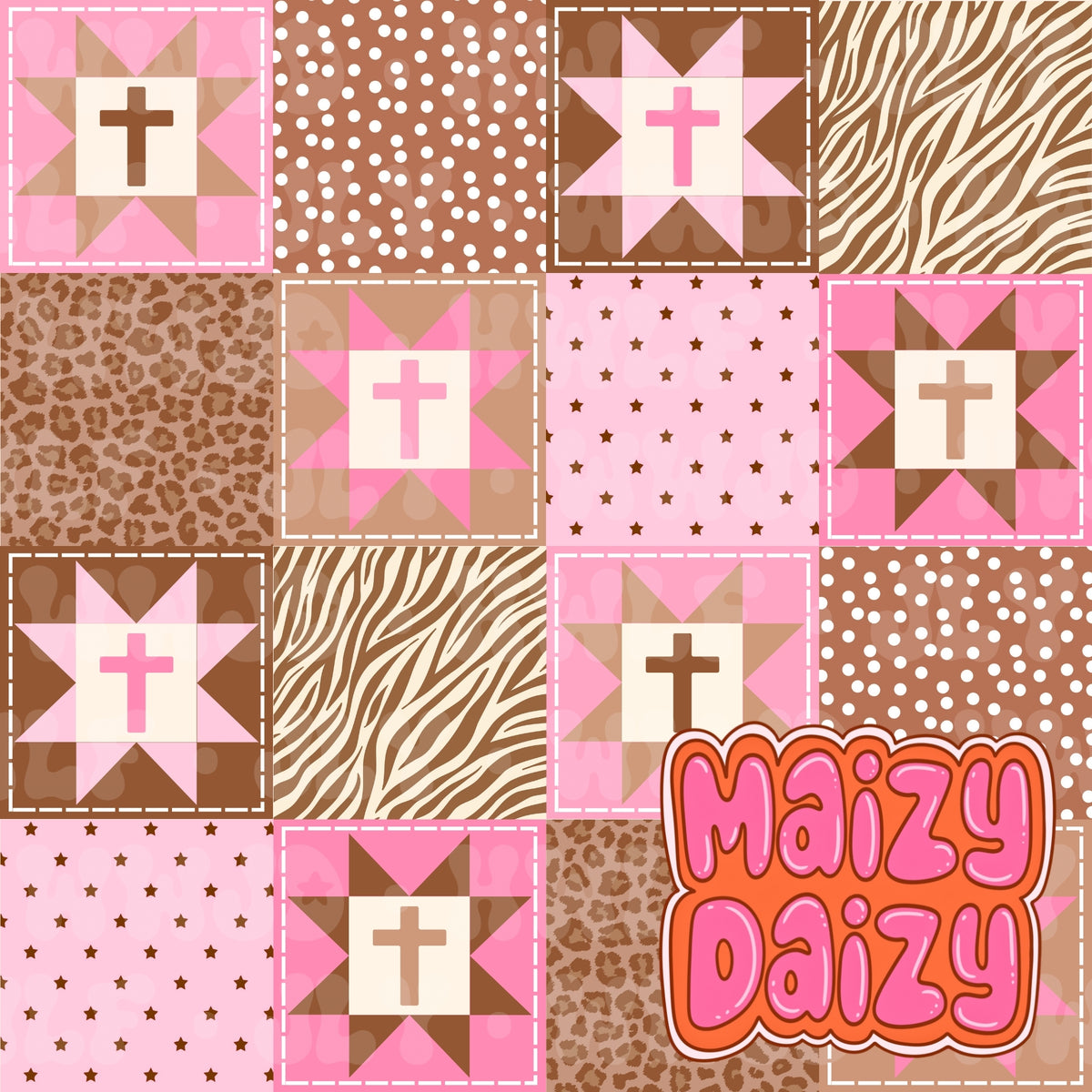 Pink & brown cross patchwork