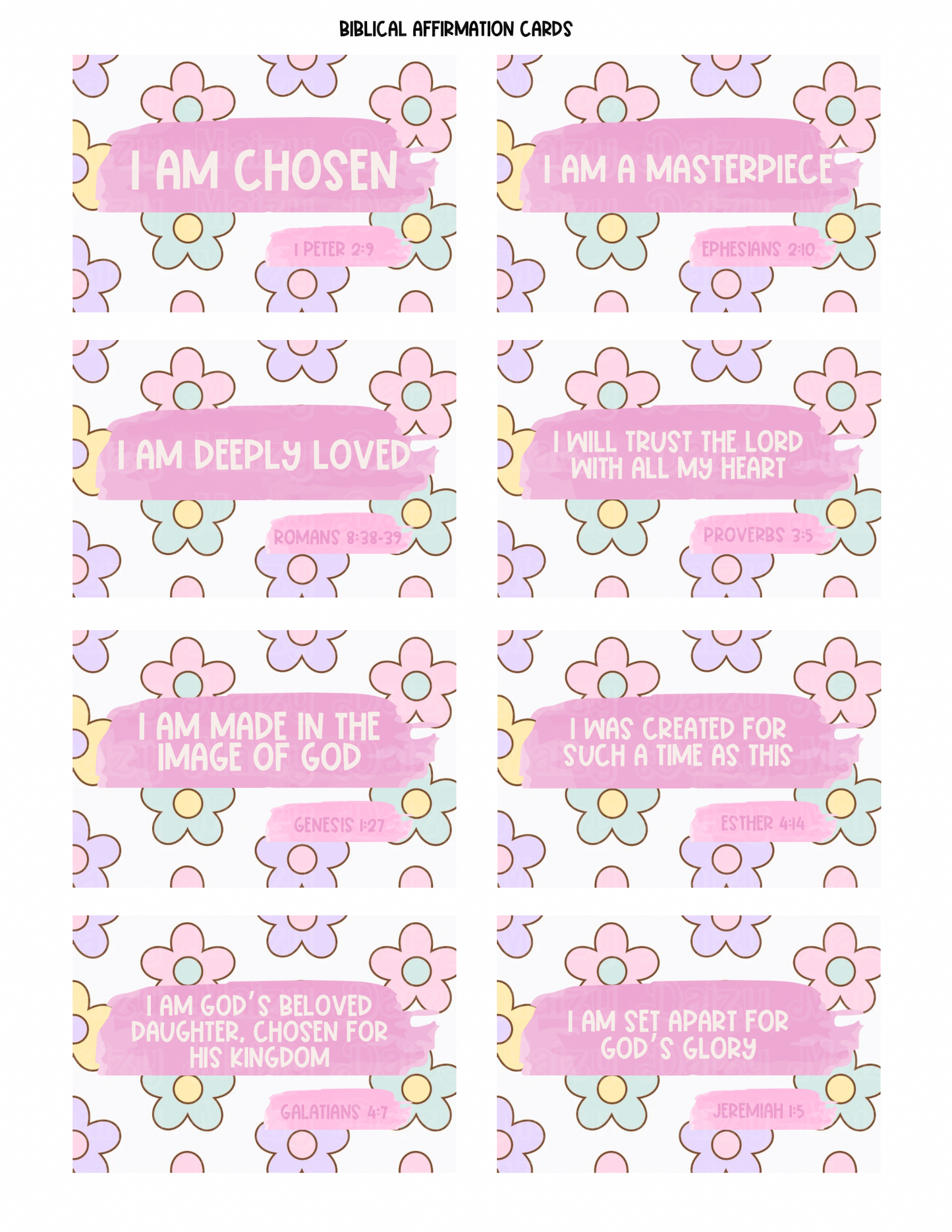 Biblical affirmation cards