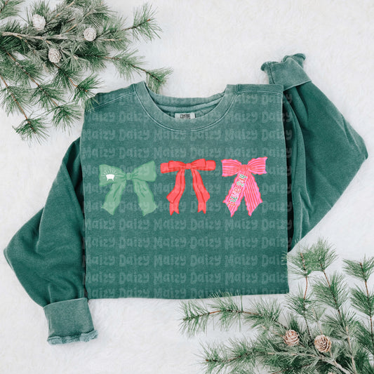 Pink/red/green Christmas bows