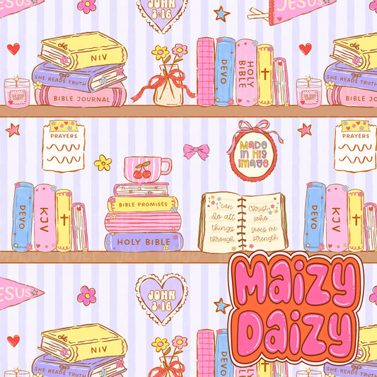 Purple bookshelves