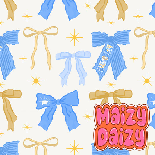 2025 RESTOCK blue and gold bows